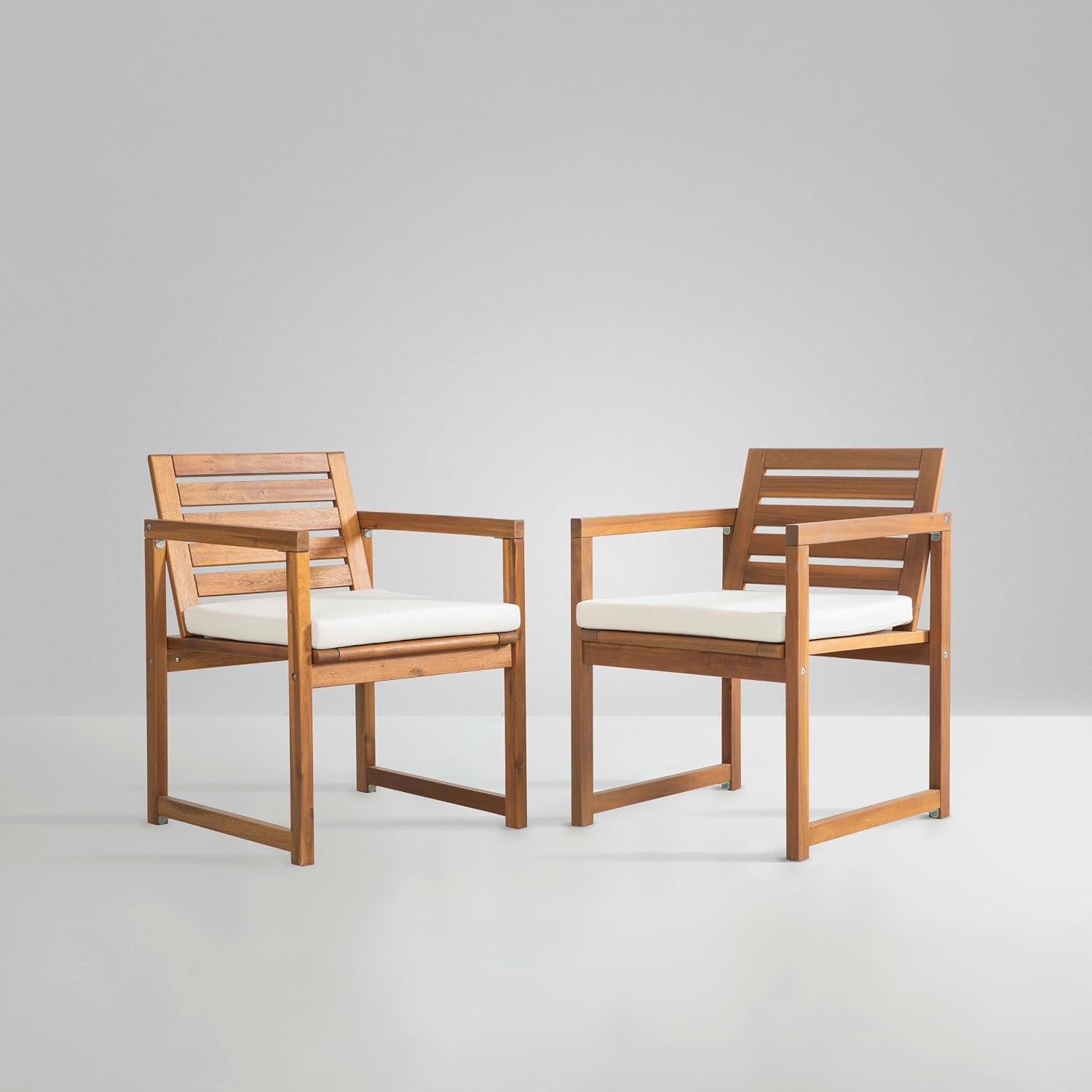 VICTORY RELAX Wooden Armchair Set 2 for Patio & Outdoor with Cushions - Natural Acacia Wood - Modern Design, Comfortable Reading & Relaxing Chairs, Also Great as Accent Chairs - 22x24x30 Inches