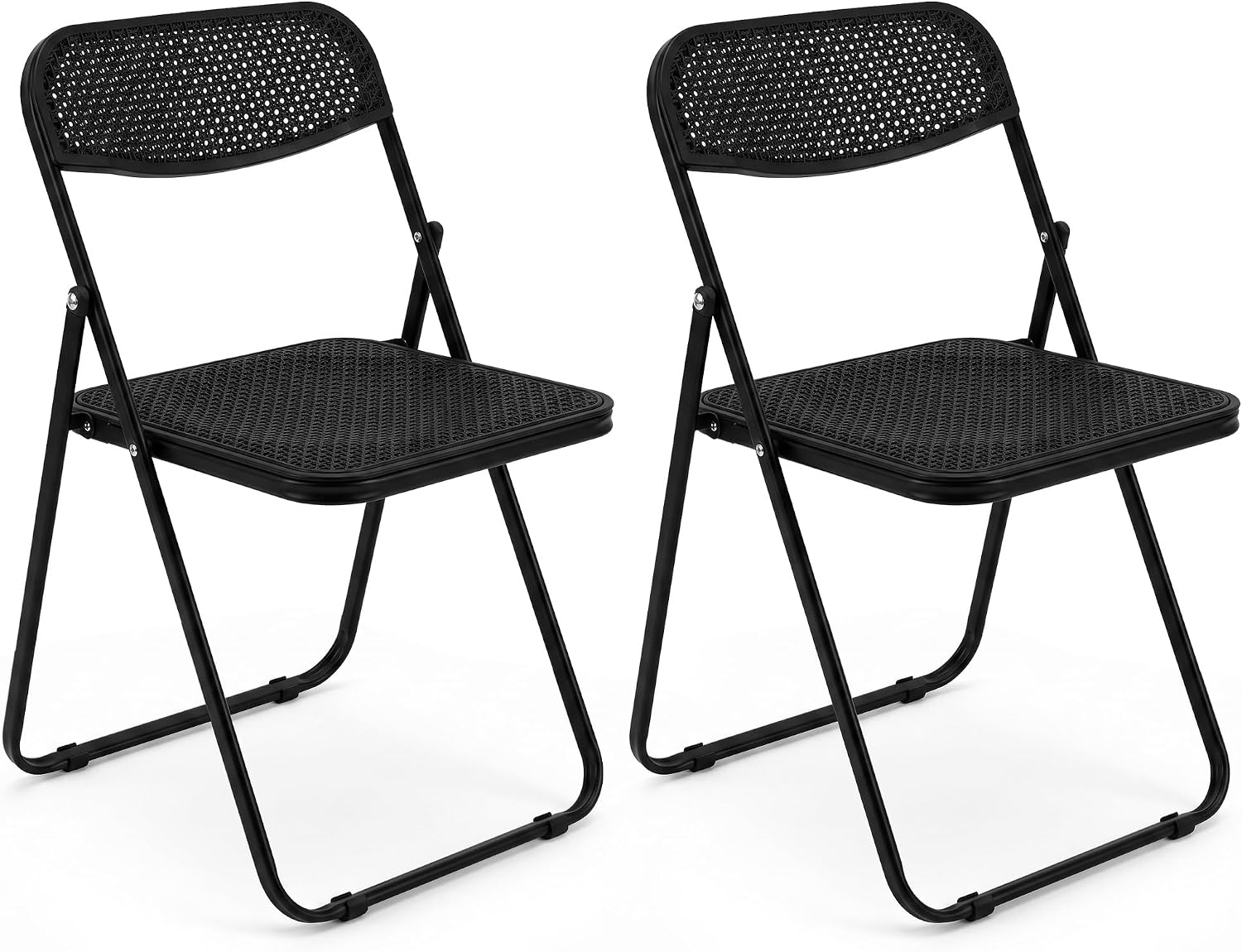 VECELO Plastic Folding Chairs 2 Pack, Metal Frame for Indoor/Outdoor, Black | Breathable Mesh Backrest & Seat, Foldable Portable Chair, No Assembly Required, for Party, Camping, Events
