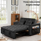 3 in 1 Sofa Bed, Loveseat Sleeper Sofa Bed with Side Pockets, Velvet Fabric Pull Out Couch with Adjustable Backrest for Living Room, Bedroom, Apartment, Black