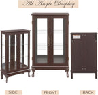 44" Small Lighted Glass Accent Curio Cabinet, Vintage China Cage with Tempered Glass Doors & Adjustable Shelves, Acrylic Mirrored Pane, Elegant Wine Artwork Showcase for Living Room (Dark Cherry)