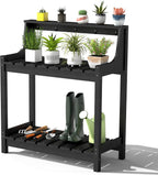 Domi Potting Benches for Outside, HDPE Garden Potting Table All Weather, Outdoor Potting Table with Storage for Patio, Backyard, Garden, Black