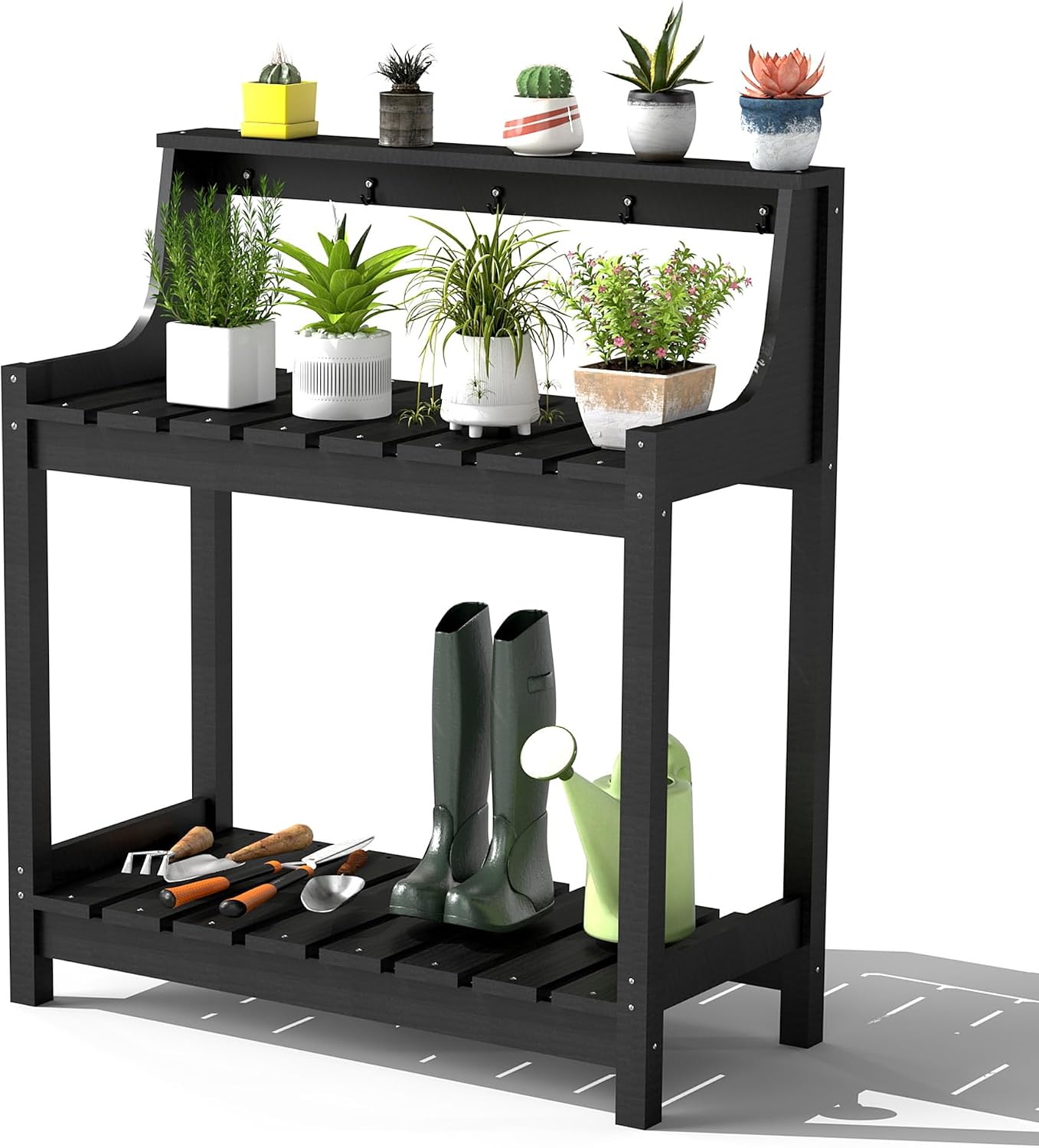 Domi Potting Benches for Outside, HDPE Garden Potting Table All Weather, Outdoor Potting Table with Storage for Patio, Backyard, Garden, Black
