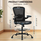 Drafting Chair Tall Office Chair with PU Leather Seat, 400lbs Ergonomic Standing Desk Chair with Lumbar Support,Counter Stool with Adjustable Footrest Ring & Flip-up Armrests,Black