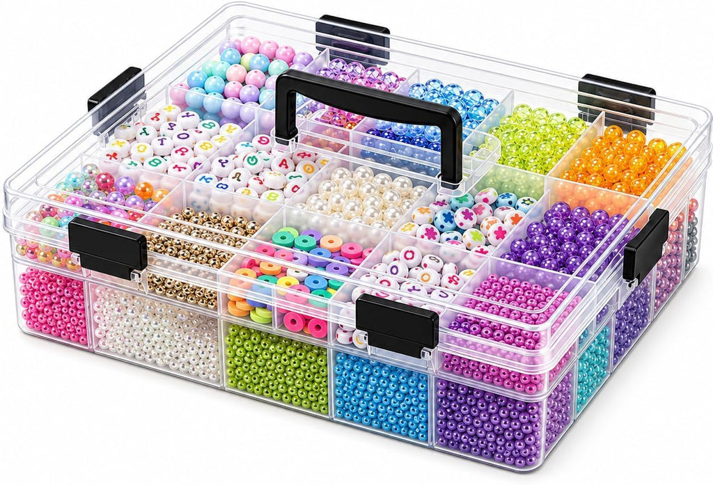59 Grids Bead Organizer Box - Large Double Layer with Locking Lids, Clear Craft Storage Container (14.2"x10.2"x3.5") for Jewelry Beads, DIY, Fishing Tackle, Small Parts Organization