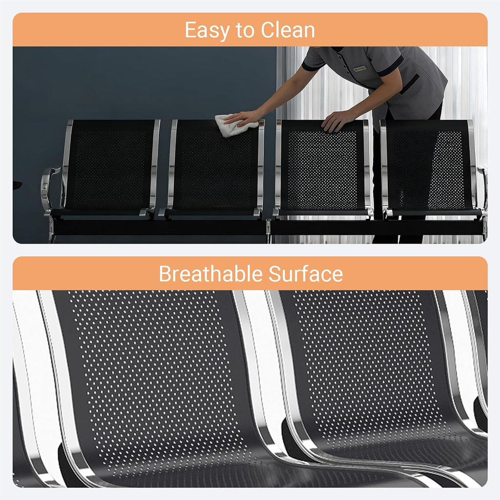 Kinfant Waiting Room Chairs - Whole 4-Seat Connect Reception Chairs Waiting Room Chairs with Arms & Stainless Steel Frame, Waiting Room Bench Lobby Chair for Office Airport Bank Hospital