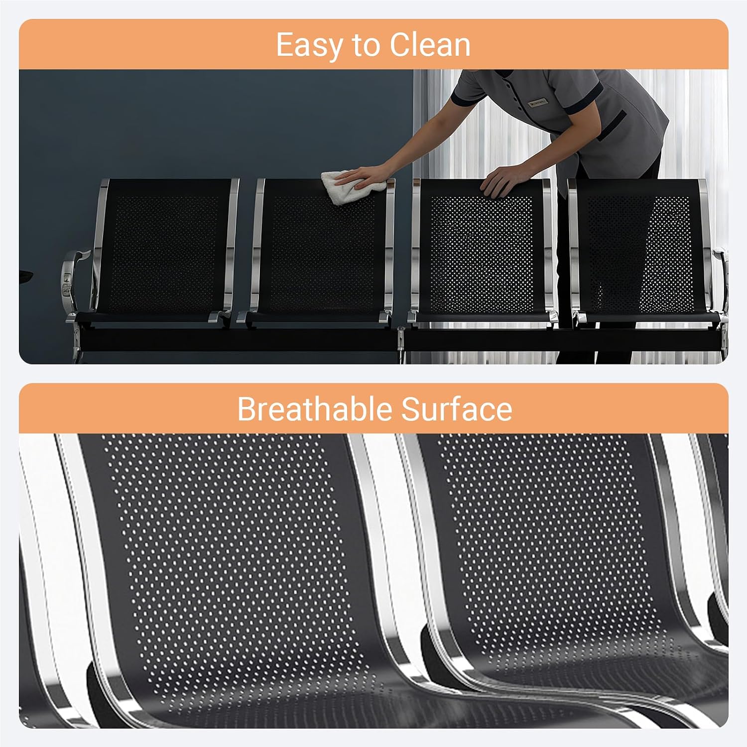 Kinfant Waiting Room Chairs - Whole 4-Seat Connect Reception Chairs Waiting Room Chairs with Arms & Stainless Steel Frame, Waiting Room Bench Lobby Chair for Office Airport Bank Hospital