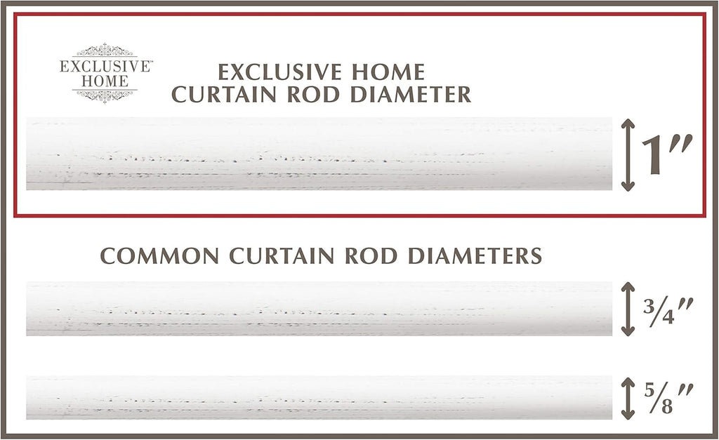 EXCLUSIVE HOME Duke 1" Curtain Rod and Coordinating Finial Set, Distressed White, Adjustable 36"-72"
