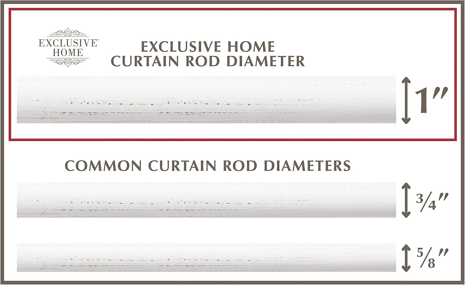 EXCLUSIVE HOME Duke 1" Curtain Rod and Coordinating Finial Set, Distressed White, Adjustable 36"-72"