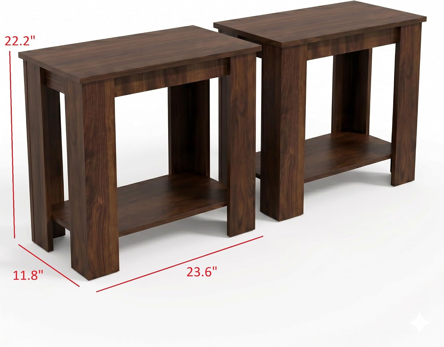 HOME DESIGN Telluride End Table Set of 2, Modern Wood Accent Tables with Lower Shelf, Living Room/Bedroom Side Tables — Available in Walnut or Black Finish