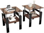 IANIYA 3 Pieces Living Room Table Set, Coffee Table Set of 3 Modern Rectangle Tempered Glass Coffee Table with 2 End Side Tables, 3 Piece Table Sets for Apartment Home Office (3, Brown)