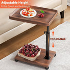 C Table End Table Adjustable Height for Couch, 360°Swivel TV Tray Table, Couch Tables That Slide Under for Eating on Couch, Bedroom or Livingroom Laptop-Table for Couch Side Desk with Wheels