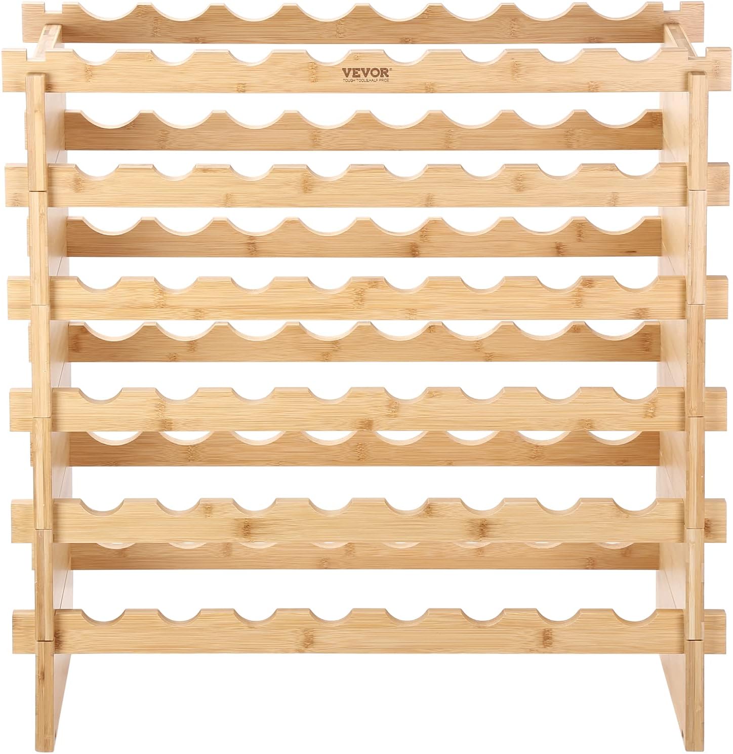 VEVOR 8-Tier 72 Bottles Stackable Modular Wine Rack, Freestanding Wines Holder Display Shelf, Solid Bamboo Wood Storage Racks, Wobble-Free Shelves for Kitchens, Dining Rooms, Cellars, Natural Color