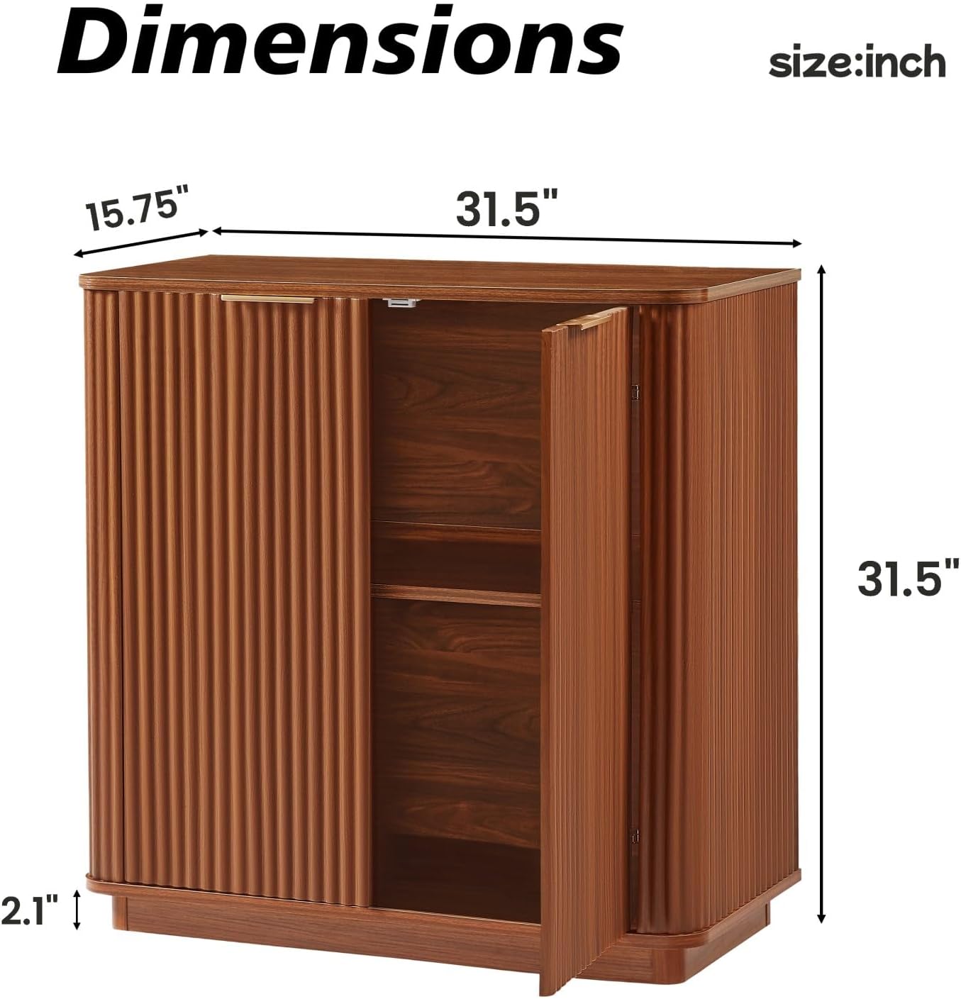 Buffet Cabinet with Curved Wave Design, Multi-Functional Sideboard with Adjustable Shelf for Living Room, Dining Room, and Entryway Storage, 31.5x31.5x15.75 Inch (Walnut)