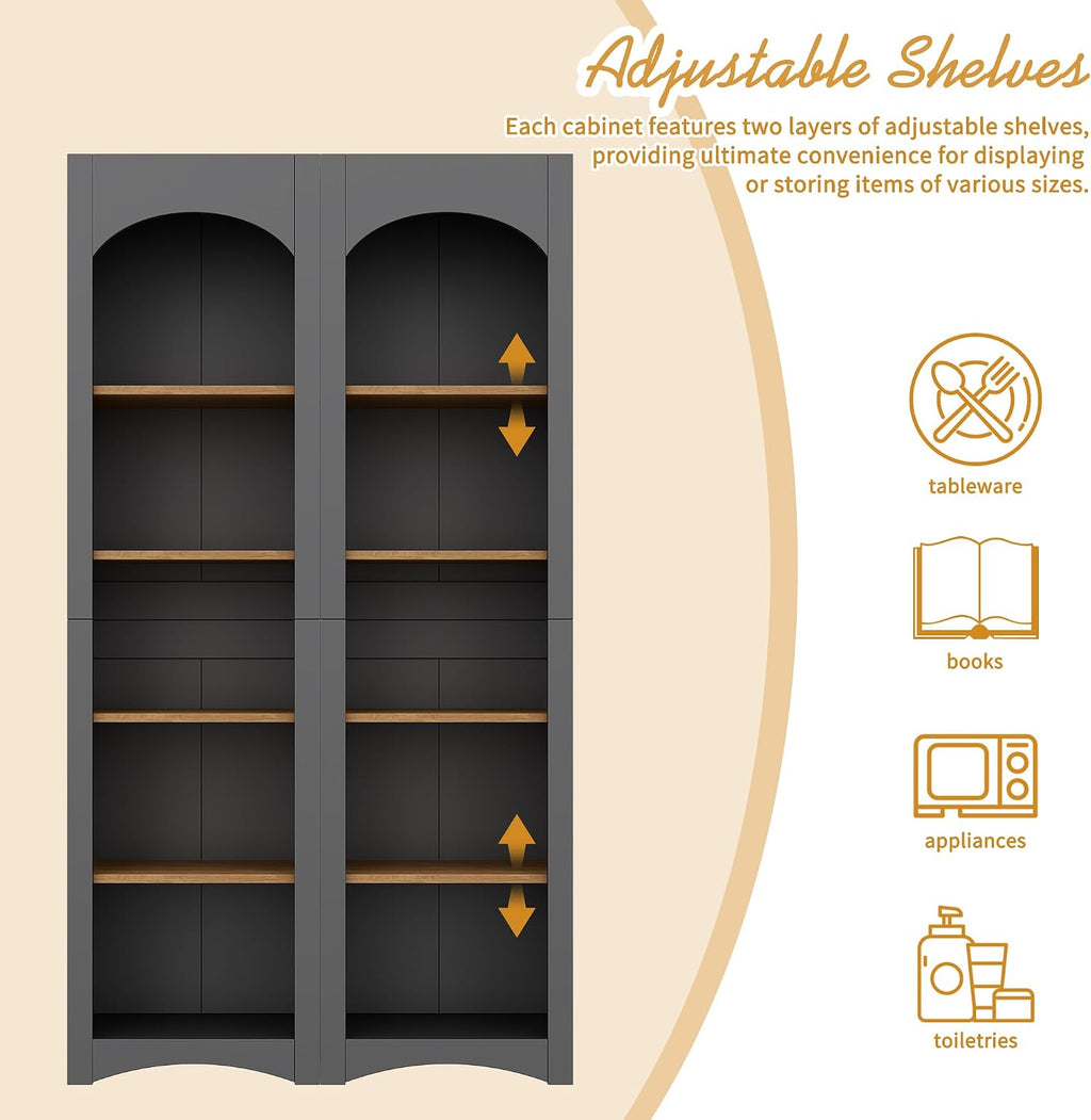 Freestanding Corner Kitchen Pantry with 4 Shelves, Traditional, Rectangular Storage Cabinet, for Living Room, Dining Room, Gray