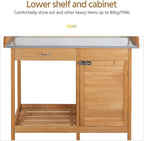 Yaheetech Outdoor Garden Potting Bench Table Work Bench Metal Tabletop W/Cabinet Drawer Open Shelf Natural Wood