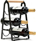 6‑Bottle Foldable Stackable Metal Wine Rack with Wooden Handle, 3‑Tier No Assembly Countertop Wine Holder for Kitchen Bar Cabinet Pantry, Black
