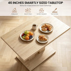 Modern 5-Piece Dining Table Set for 4, 46" Pedestal Dining Room Table with 4 Leather Chairs, Small Space Saving Kitchen Table Set, Natural Wood Finish Rectangle Table for Home & Apartment
