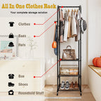 SUOERNUO Rolling Clothes Rack Clothing Rack With 3 Tier Metal Shelves | Clothing racks for hanging clothes With 4 Hooks for Small Space.Garment Rack for Bedroom Laundry room Entrance Hall,Black