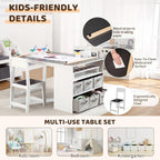 IDEALHOUSE 4-in-1 Kids Art & Study Table Chair Set, Multifunctional Toddler Wooden Activity Desk with Storage Bins, Paper Roll & Organizer for Crafts, Drawing, Learning and Play