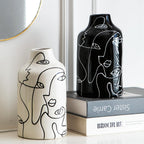 Kimdio Ceramic Vase Set, 2pcs Black and White Abstract Irregular Design Flower Vases, Modern Home Decor Living Room Decor Minimalist Decorative Vase for Pampas Grass