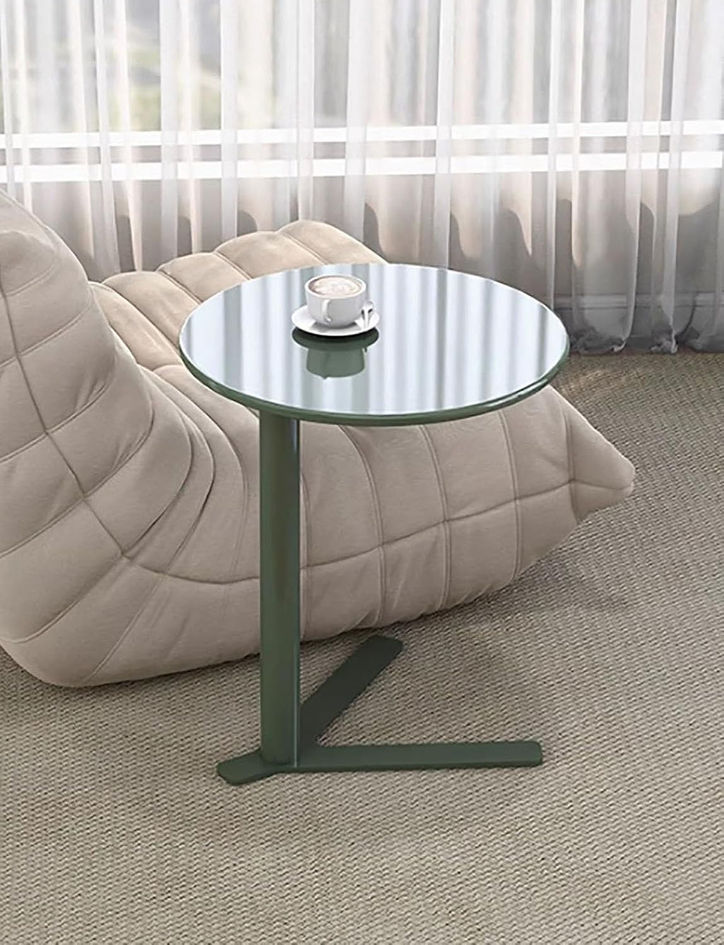 Round End Table,Embedded Coffee Table with V-Type Base,Sofa Side Table for Living Room Balcony Apartment Office Bedroom(Dark Green,48x56cm)