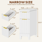 LAZZO End Tables Living Room Set of 2 Narrow End Table 7.9" Nightstands Set of 2 Modern Fluted Front Bedside Tables with 2 Drawers and Charging Station for Living Room, Bedroom, Small Space White