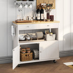 knoworld Rolling Kitchen Island with Storage Cabinet, 35.4'' Width Kitchen Cart, 2 Drawers Island Table, Portable Mobile Kitchen Island with Towel Rack, Wood Top and Lockable Wheels, White