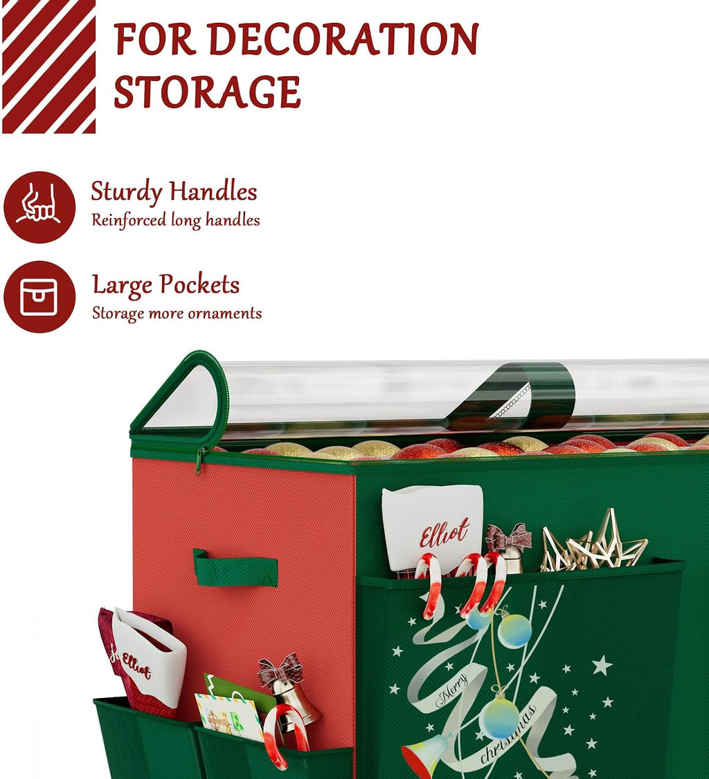 homyfort Christmas Ornament Storage Box, Large Compartment Ornament Organizer Boxes Containers with Dividers for 128 Xmas Holiday Christmas Tree Ornament Storage