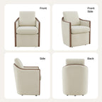 CHITA Upholstered Dining Chairs Set of 2 with Hidden Casters, Modern Dining Chair with Backrest & Wood Armrest, Chenille Barrel Chairs for Dining Room, Kitchen Chairs Fully Assembled, Cream