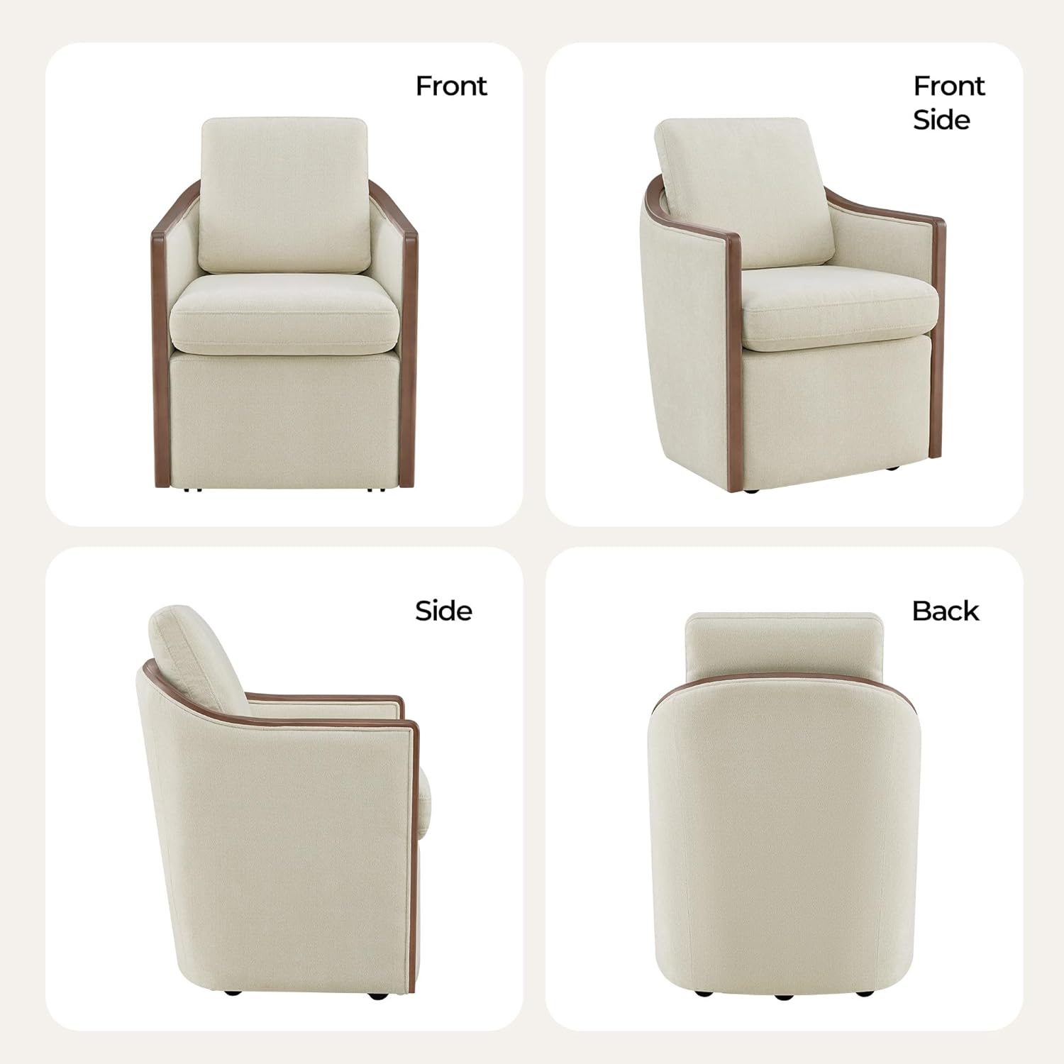 CHITA Upholstered Dining Chairs Set of 2 with Hidden Casters, Modern Dining Chair with Backrest & Wood Armrest, Chenille Barrel Chairs for Dining Room, Kitchen Chairs Fully Assembled, Cream