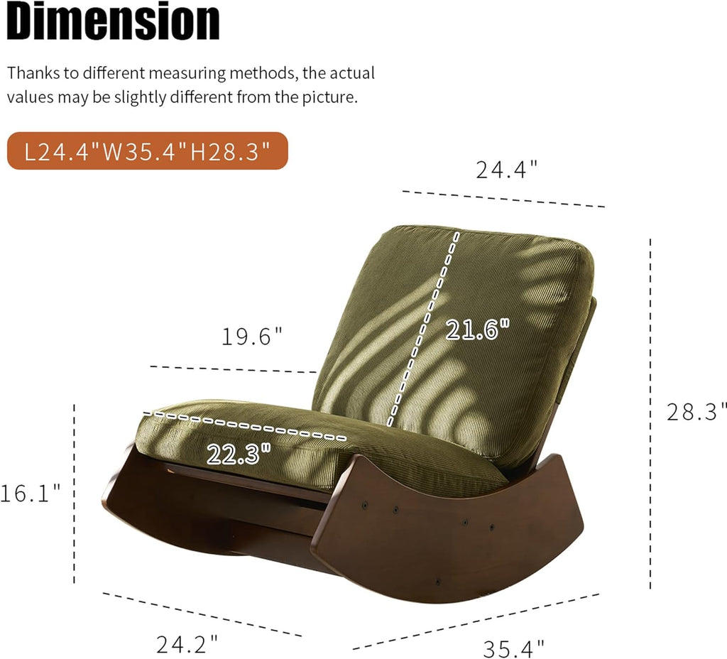 Modern Rocking Chair Recliner, Comfortable Upholstery Glider Chair, Solid Wood Frame, Accent Reading Chair for Bedroom, Living Room, Nursery, Green