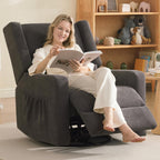 Tbfit 32" Nursery Rocking Chair, 360° Swivel Recliner Chair with Lumbar Support for Bedroom, Comfy Upholstered Armchair with Pillows & Footrest for Living Room & Baby Room