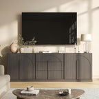 BELLEZE 3-Piece Modular Sideboard Cabinet Set Freely Configurable, Modern Wood Buffet Cabinet Contain 2 Arched Cabinet and 3-Drawer Storage, Credenza Console for Living Room Kitchen, Ebony