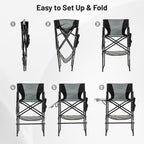 COSTWAY 46" Tall Directors Chair, Folding Makeup Artist Chair with Foldable Side Table & Footrest, Extra Cup Holder, Bottom Mesh Bag & Storage Pocket, Camping Chair for Lawn & Yard, Black+Gray