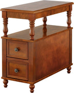 Tribesigns Cherry Finish Wood End Table with 2 Drawers, Mid-Century Wooden Slim Side Table Nightstands with Storage Shelf, Accent Table for Living Room, Easy to Assemble (Walnut)