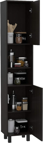 Pantry, Four Legs, Three Interior Shelves, Two Shelves, Two Cabinets -Black