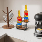 4 Bottle Coffee Syrup Rack Organizer 2 Tier Syrup Holder Stand for Coffee Bar Syrup Storage Shelves for Bar Family Storage Small Wine Rack for Syrup Wine Dressing