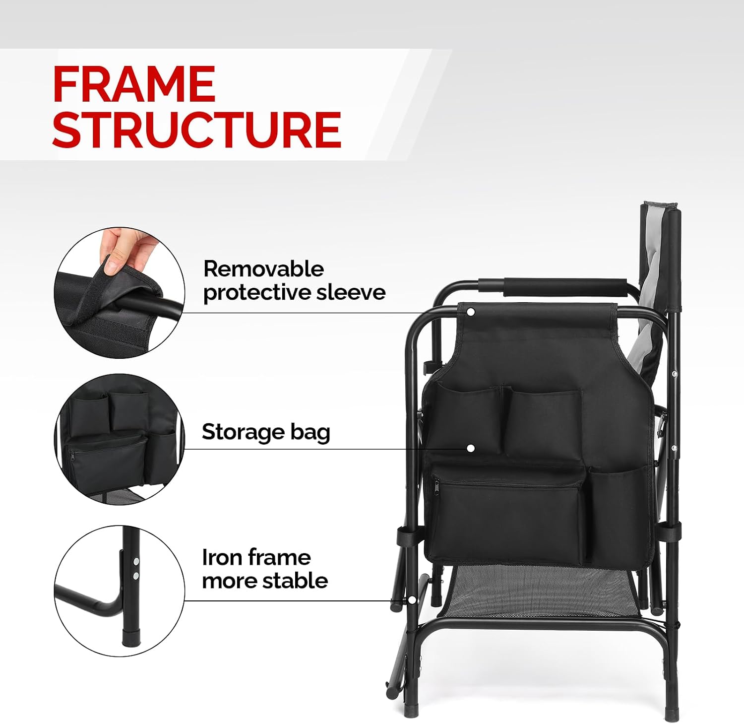 OmySalon Directors Camping Chair with Side Table Storage Bag, Foldable Camping Chair for Aritist & Client (22in)