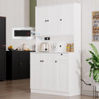 Furnify 71" H Pantry Cabinet with Charging Station, Tall Kitchen Pantry Storage Cabinet with Microwave Stand, Farmhouse Kitchen Hutch with Storage Drawer for Living Room, Dining Room, White