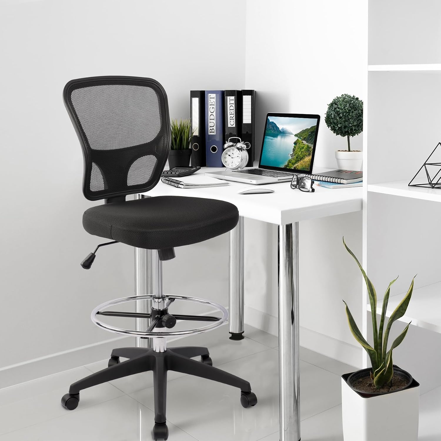 HYLONE Ergonomic Office Chairs, Office Drafting Chair, Rolling Stool Chair Armless Standing Desk Chair with Footrest Bar Stools for Home,Office & Bar
