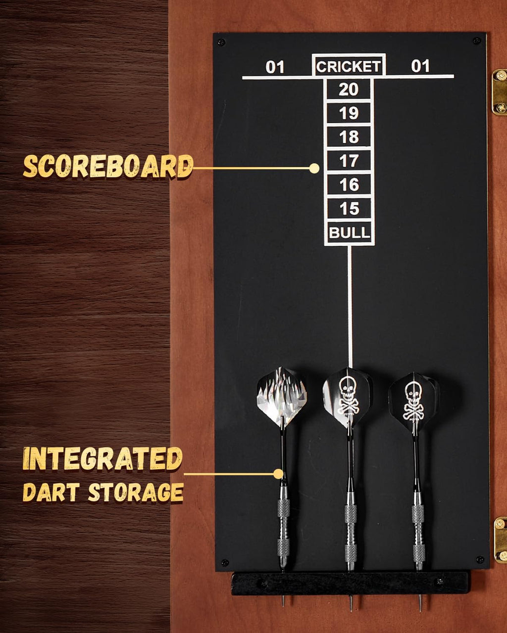 Sisal Dart Board Cabinet Sets, Decorative Dart Boards for Adults [6*Steel Darts] - Wooden Dartboard Cabinet with Integrated Scoreboard for Family Game Rooms