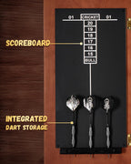 Sisal Dart Board Cabinet Sets, Decorative Dart Boards for Adults [6*Steel Darts] - Wooden Dartboard Cabinet with Integrated Scoreboard for Family Game Rooms