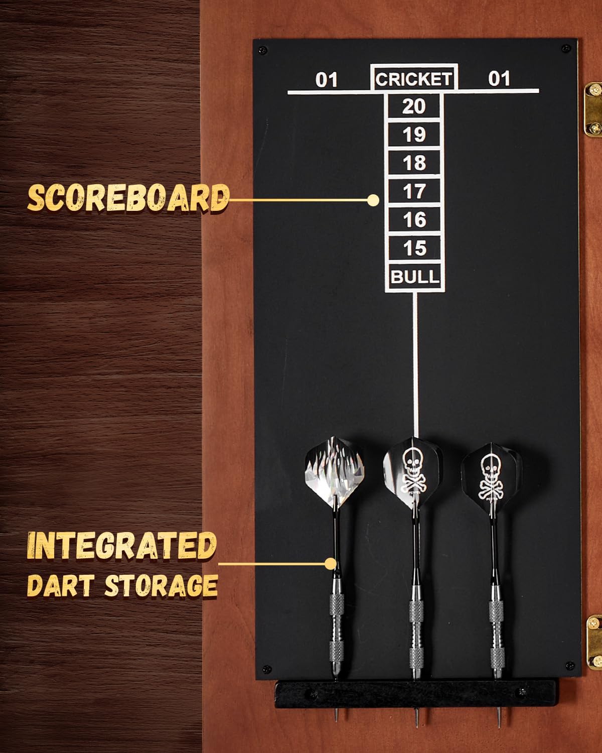 Sisal Dart Board Cabinet Sets, Decorative Dart Boards for Adults [6*Steel Darts] - Wooden Dartboard Cabinet with Integrated Scoreboard for Family Game Rooms