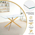 5-Piece Dining Table Set for 4, Modern Rectangular Glass Table with 4 Upholstered Leather Chairs, Space-Saving Dining Room Furniture Table & Chair Sets for Small Spaces & Apartment(White&Gold)