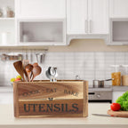 Utensil Holder for Kitchen Countertop - Extra Large 3 Compartment Wooden Organizer in Acacia Wood, Storage for Cooking Tools and Cutlery, Farmhouse Style for Home Cooking