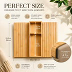 Bamboo Sofa Armrest Tray - Foldable Couch Arm Tray with Cup Holder - 2 in 1 Anti-Slip Sofa Armchair Caddy Table for Drinks, Phone, TV Remote, Snacks