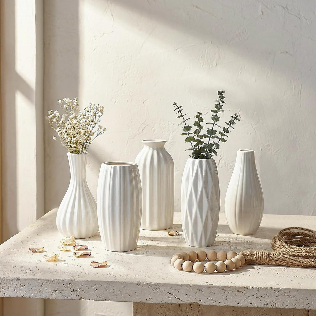 BEAHOT Ceramic Bud Vase Set of 12 - Glossy White Bud Vases: Unique Glazed Mini White Centerpiece for Flowers, Weddings, DIY Floral Decor - Boho & Modern Home Table Styling, Gift Ready