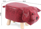 Cartoon Footstool Animal Shaped Padded Ottoman Upholstered Stool with Wooden Frame and Soft Sponge Cushion Suitable for Children Bedroom Playroom, Red