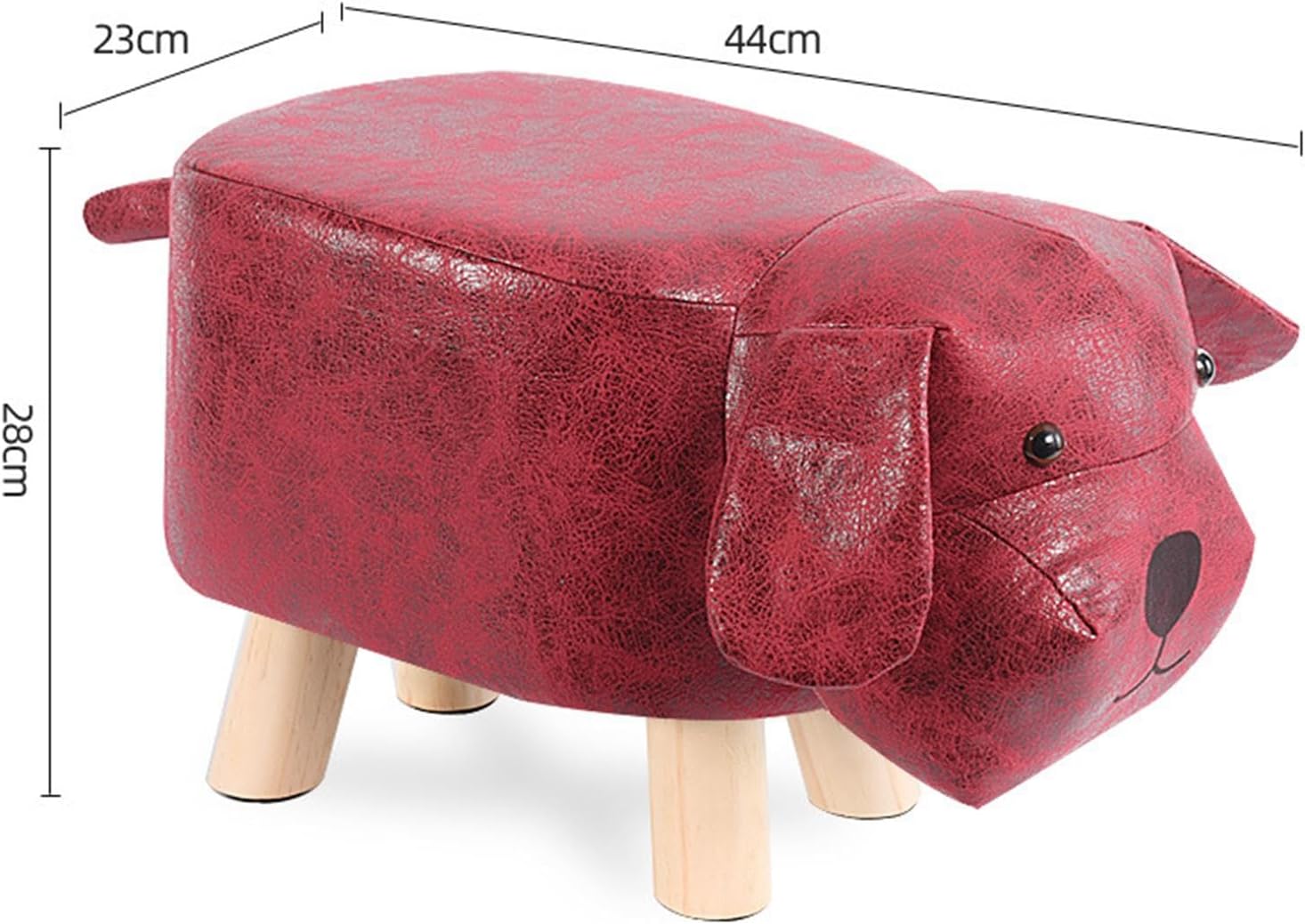Cartoon Footstool Animal Shaped Padded Ottoman Upholstered Stool with Wooden Frame and Soft Sponge Cushion Suitable for Children Bedroom Playroom, Red