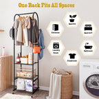 SUOERNUO Rolling Clothes Rack Clothing Rack With 3 Tier Metal Shelves | Clothing racks for hanging clothes With 4 Hooks for Small Space.Garment Rack for Bedroom Laundry room Entrance Hall,Black